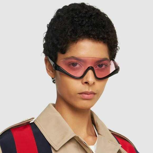 Gucci GG1650S 002 BRAND NEW Sunglasses Black Pink Unisex Shield Mask - Picture 1 of 12